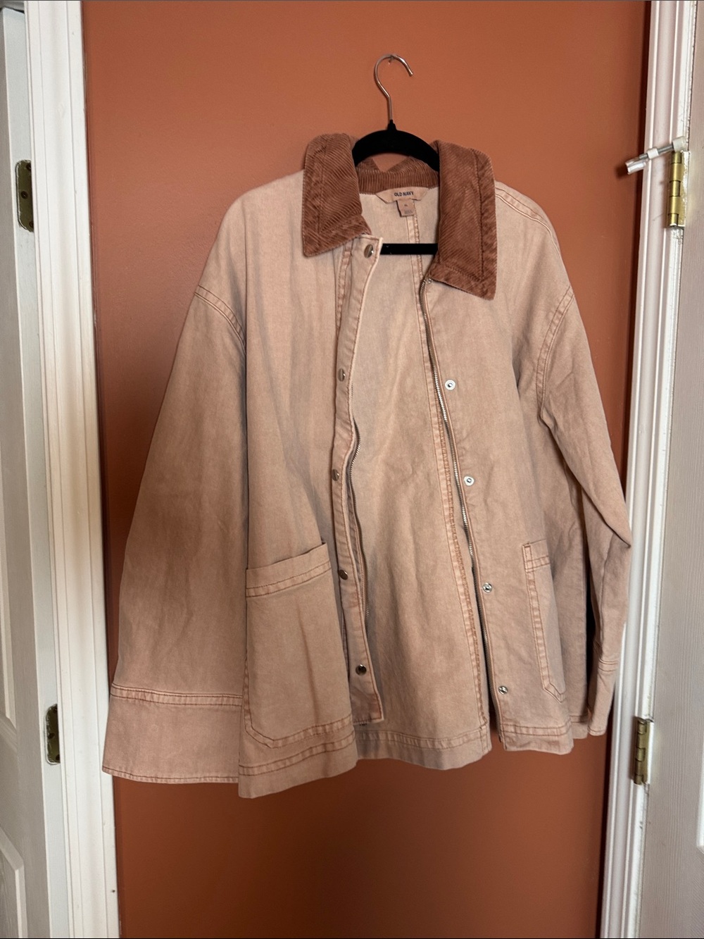 Old Navy Tan Barn Jacket with Brown Corduroy Collar